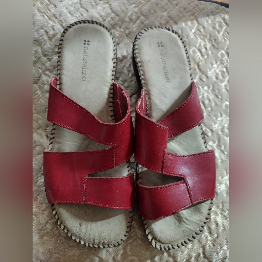 Deeper red sandals. Super cute and comfy.
